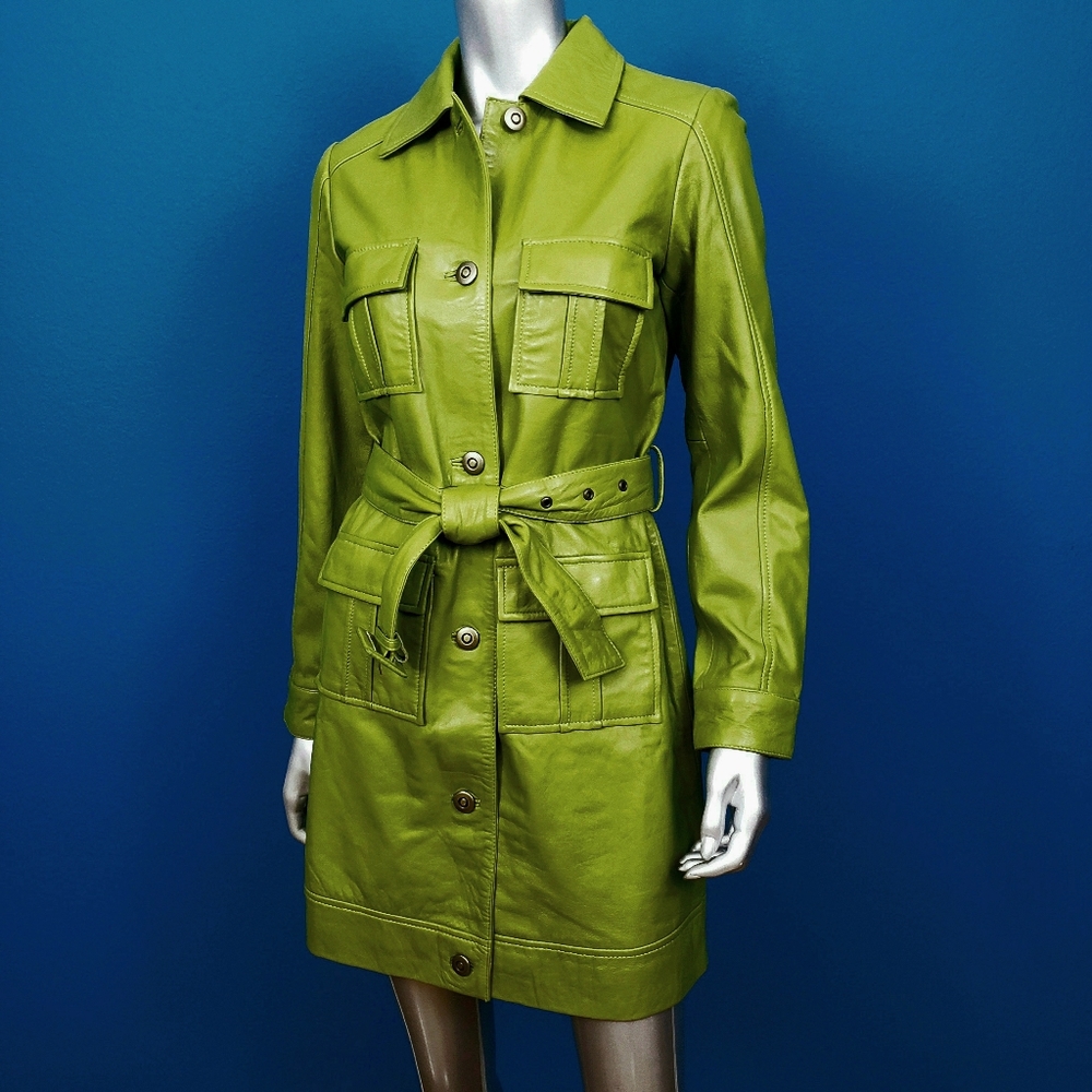 🆕️🌿🍀 MUUBAA Green Utility Tie Waist Leather Coat // (GENUINE LEATHER) //(NWT) - Picture 12 of 12